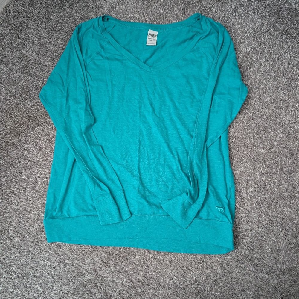 PINK Victoria's Secret Teal V-Neck Shirt